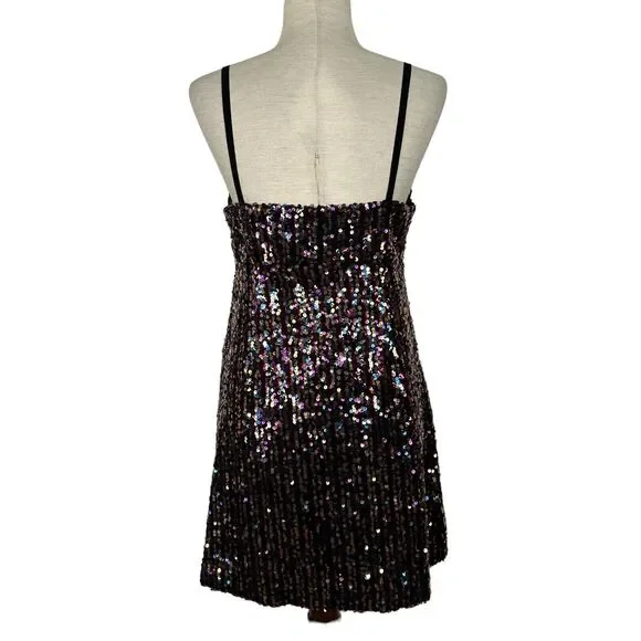 Zara Dress Women Size Medium Rainbow Sequin Mini Tank Party Glitter Disco - Picture 4 of 16